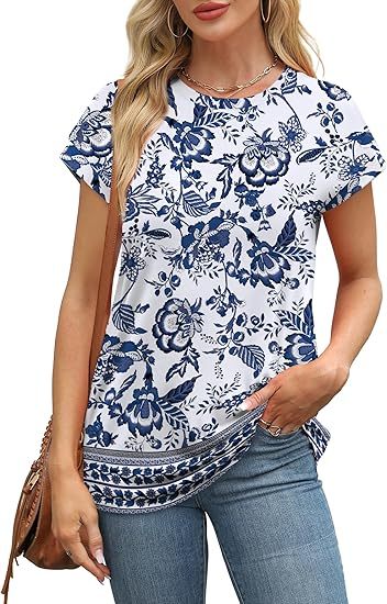 Womens Summer Tops Short Sleeve Shirts Crew Neck Tshirt Cute Trendy Tunic Blouses