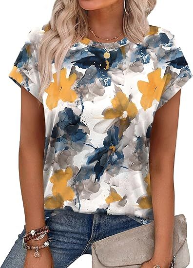 Womens Summer Tops Short Sleeve Shirts Crew Neck Tshirt Cute Trendy Tunic Blouses