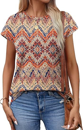 Womens Summer Tops Short Sleeve Shirts Crew Neck Tshirt Cute Trendy Tunic Blouses