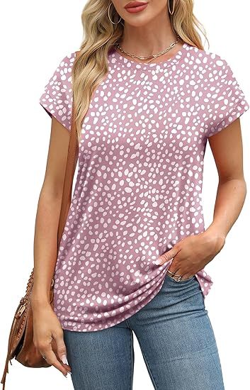 Womens Summer Tops Short Sleeve Shirts Crew Neck Tshirt Cute Trendy Tunic Blouses