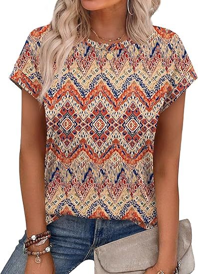 Womens Summer Tops Short Sleeve Shirts Crew Neck Tshirt Cute Trendy Tunic Blouses