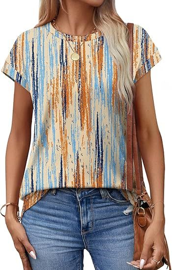 Womens Summer Tops Short Sleeve Shirts Crew Neck Tshirt Cute Trendy Tunic Blouses