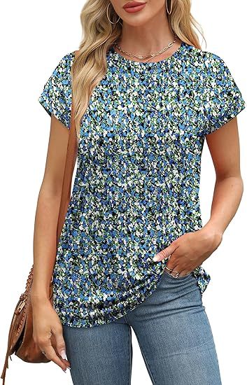 Womens Summer Tops Short Sleeve Shirts Crew Neck Tshirt Cute Trendy Tunic Blouses