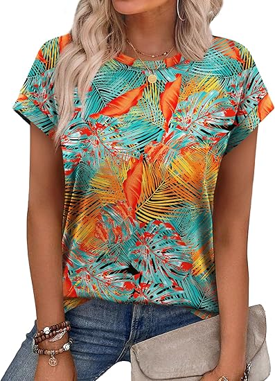 Womens Summer Tops Short Sleeve Shirts Crew Neck Tshirt Cute Trendy Tunic Blouses
