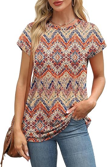 Womens Summer Tops Short Sleeve Shirts Crew Neck Tshirt Cute Trendy Tunic Blouses
