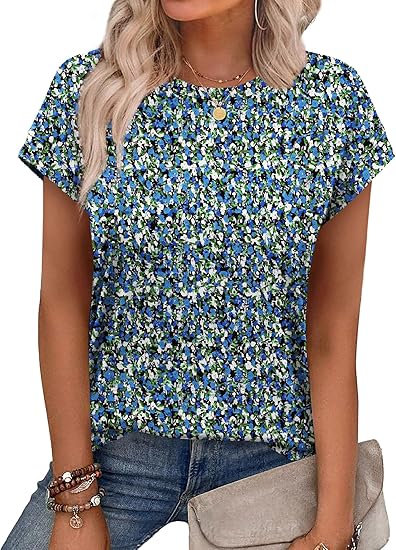 Womens Summer Tops Short Sleeve Shirts Crew Neck Tshirt Cute Trendy Tunic Blouses