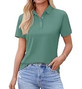 YUCOLEN Polo Shirts for Women Short Sleeve 3 Button Collared Golf Tee Cotton Business Casual Summer Work Tops