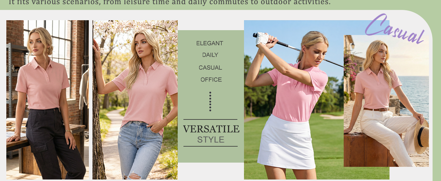 YUCOLEN Polo Shirts for Women Short Sleeve 3 Button Collared Golf Tee Cotton Business Casual Summer Work Tops