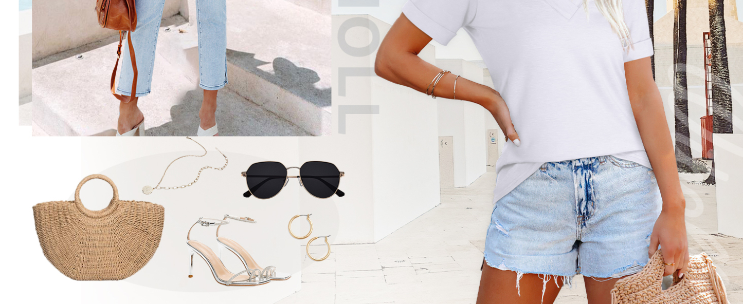 YUCOLEN Polo Shirts for Women Short Sleeve 3 Button Collared Golf Tee Cotton Business Casual Summer Work Tops