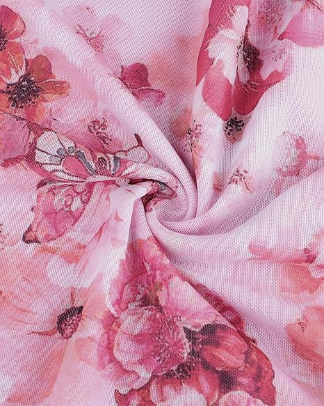 Women's 3/4 Sleeve Tunic Tops Casual Loose Fit Floral Blouses Mesh Pleated Layered Shirt