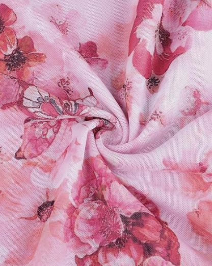 Women's 3/4 Sleeve Tunic Tops Casual Loose Fit Floral Blouses Mesh Pleated Layered Shirt