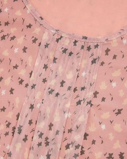 Women's 3/4 Sleeve Tunic Tops Casual Loose Fit Floral Blouses Mesh Pleated Layered Shirt