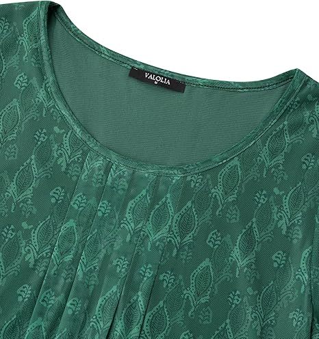 Women's 3/4 Sleeve Tunic Tops Casual Loose Fit Floral Blouses Mesh Pleated Layered Shirt