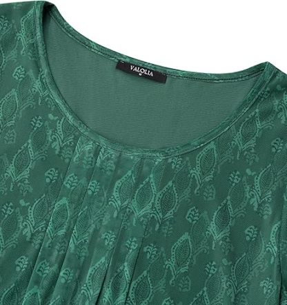 Women's 3/4 Sleeve Tunic Tops Casual Loose Fit Floral Blouses Mesh Pleated Layered Shirt