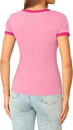 Women's short-sleeved cute summer shirt, round neck, formal and casual T-shirt, workwear, S-2XL sizes.