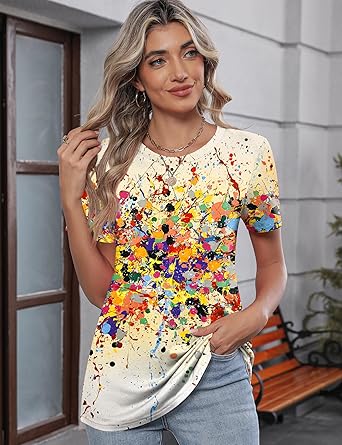 Women's short-sleeved cute summer shirt, round neck, formal and casual T-shirt, workwear, S-2XL sizes.