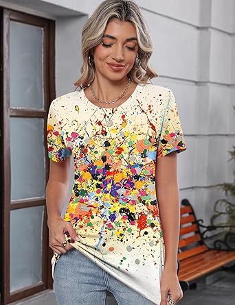 Women's short-sleeved cute summer shirt, round neck, formal and casual T-shirt, workwear, S-2XL sizes.