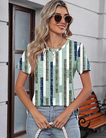 Women's short-sleeved cute summer shirt, round neck, formal and casual T-shirt, workwear, S-2XL sizes.