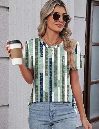 Women's short-sleeved cute summer shirt, round neck, formal and casual T-shirt, workwear, S-2XL sizes.