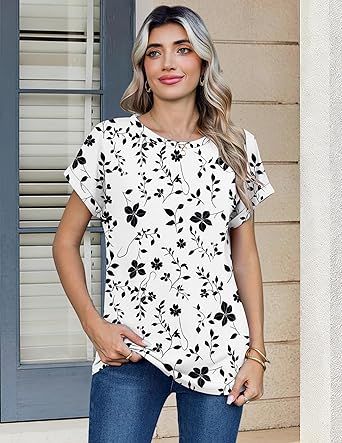 Women's short-sleeved cute summer shirt, round neck, formal and casual T-shirt, workwear, S-2XL sizes.