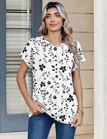 Women's short-sleeved cute summer shirt, round neck, formal and casual T-shirt, workwear, S-2XL sizes.