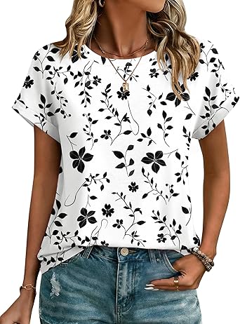 Women's short-sleeved cute summer shirt, round neck, formal and casual T-shirt, workwear, S-2XL sizes.