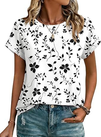 Women's short-sleeved cute summer shirt, round neck, formal and casual T-shirt, workwear, S-2XL sizes.