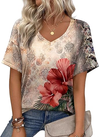 Women's short-sleeved cute summer shirt, round neck, formal and casual T-shirt, workwear, S-2XL sizes.