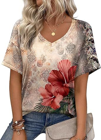 Women's short-sleeved cute summer shirt, round neck, formal and casual T-shirt, workwear, S-2XL sizes.