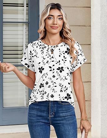 Women's short-sleeved cute summer shirt, round neck, formal and casual T-shirt, workwear, S-2XL sizes.