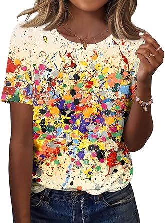 Women's short-sleeved cute summer shirt, round neck, formal and casual T-shirt, workwear, S-2XL sizes.