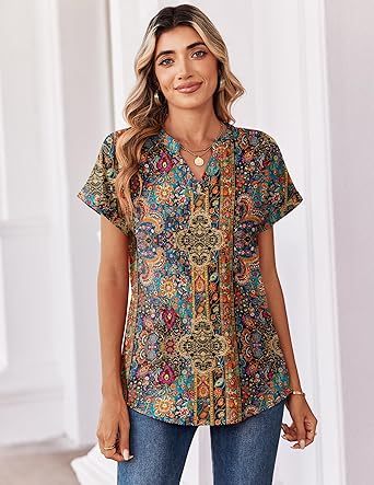 Women's short-sleeved cute summer shirt, round neck, formal and casual T-shirt, workwear, S-2XL sizes.