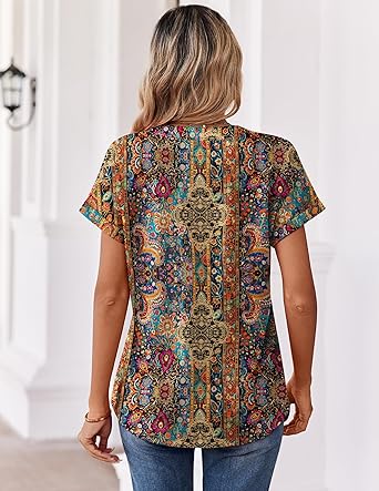 Women's short-sleeved cute summer shirt, round neck, formal and casual T-shirt, workwear, S-2XL sizes.