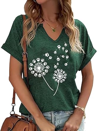 Women's Graphic Tees Casual Summer Funny Dragonfly Printed Short Sleeve Cute T Shirts Tops
