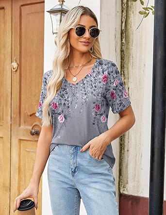 Women's Graphic Tees Casual Summer Funny Dragonfly Printed Short Sleeve Cute T Shirts Tops