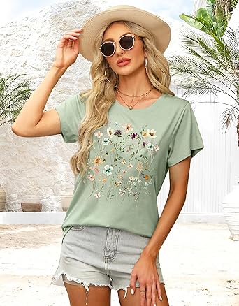 Women's Graphic Tees Casual Summer Funny Dragonfly Printed Short Sleeve Cute T Shirts Tops