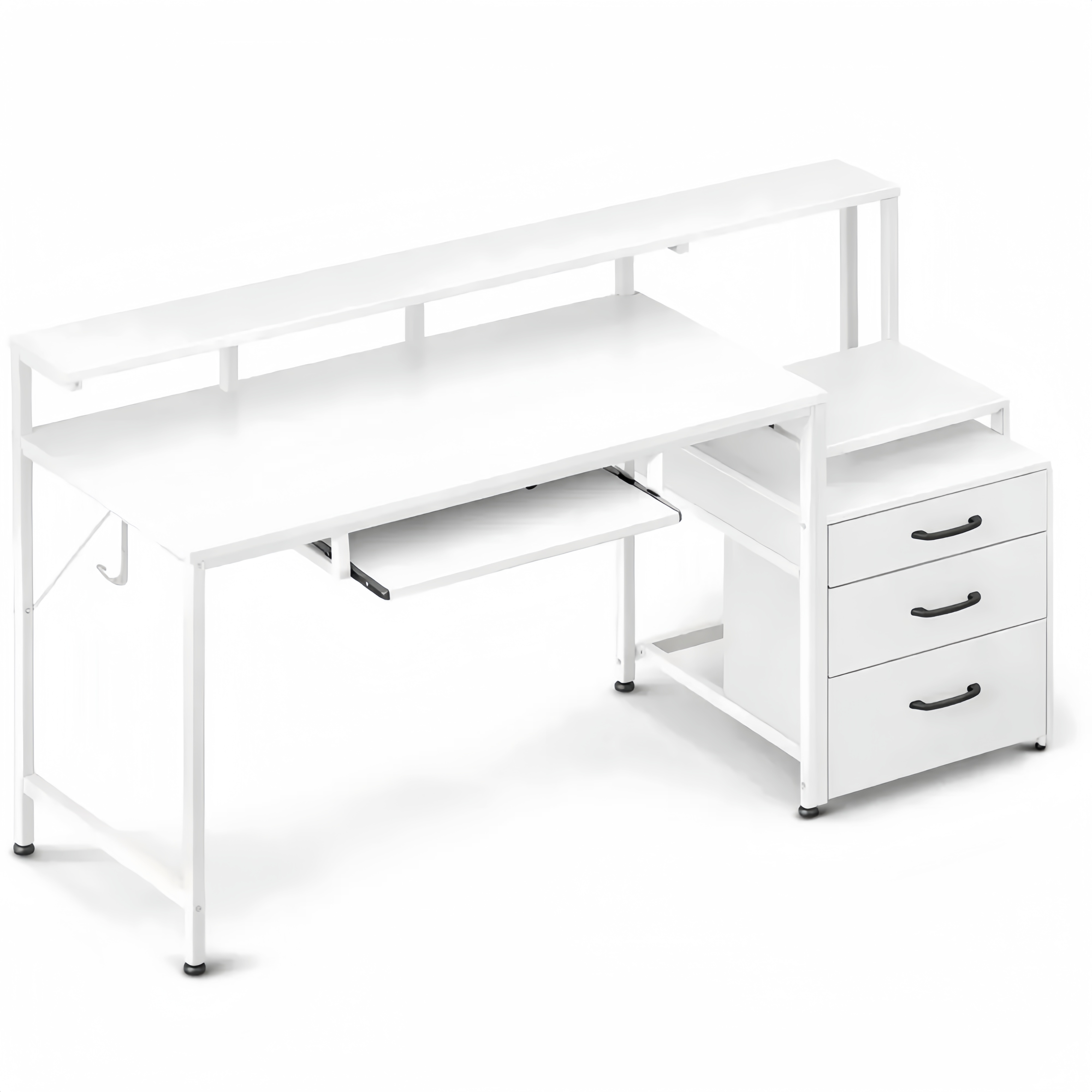 Scrivania da Gaming con LED, 140x48 cm, con Cassetti e Vassoio Tastiera