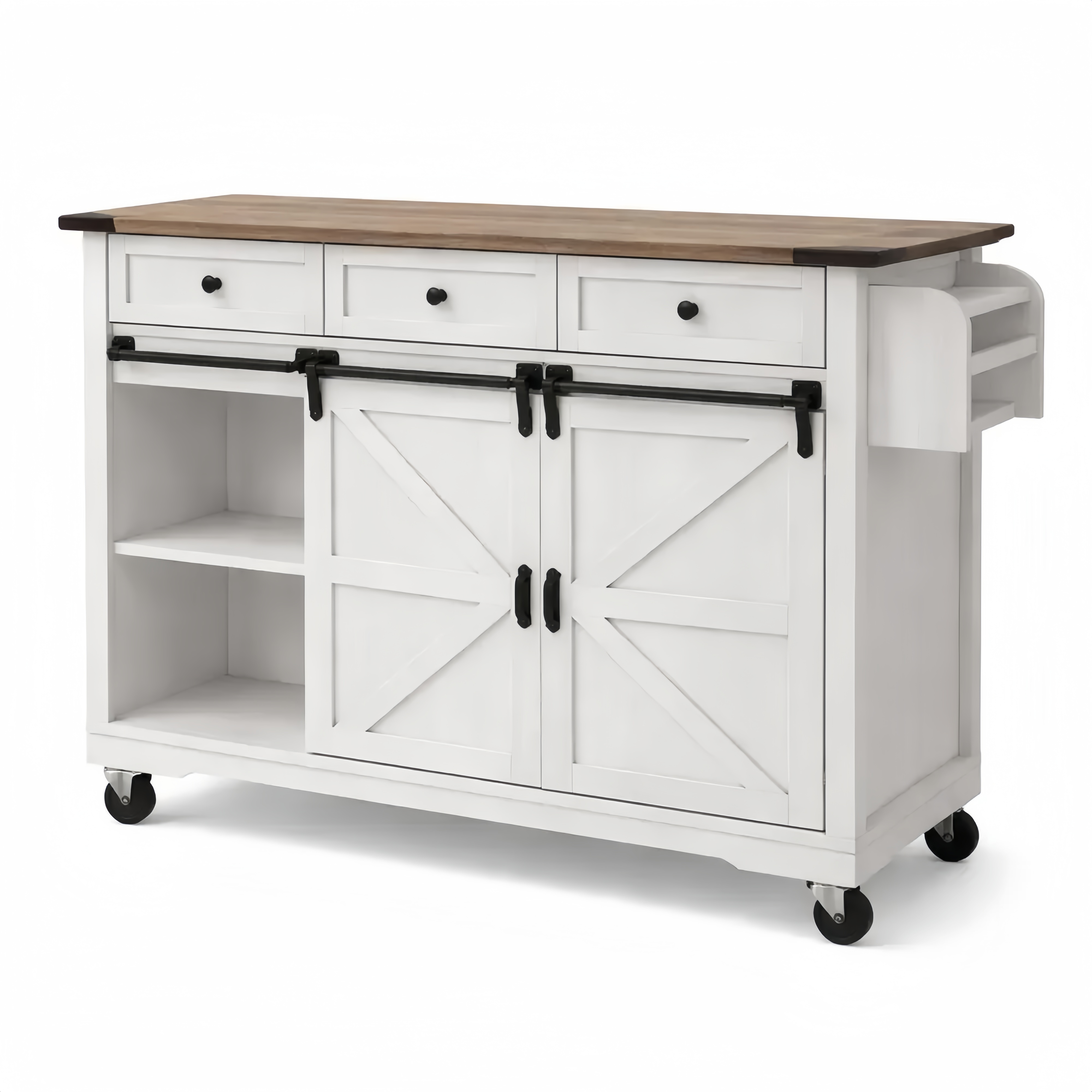 Isola cucina su ruote con piano estraibile e ante scorrevoli