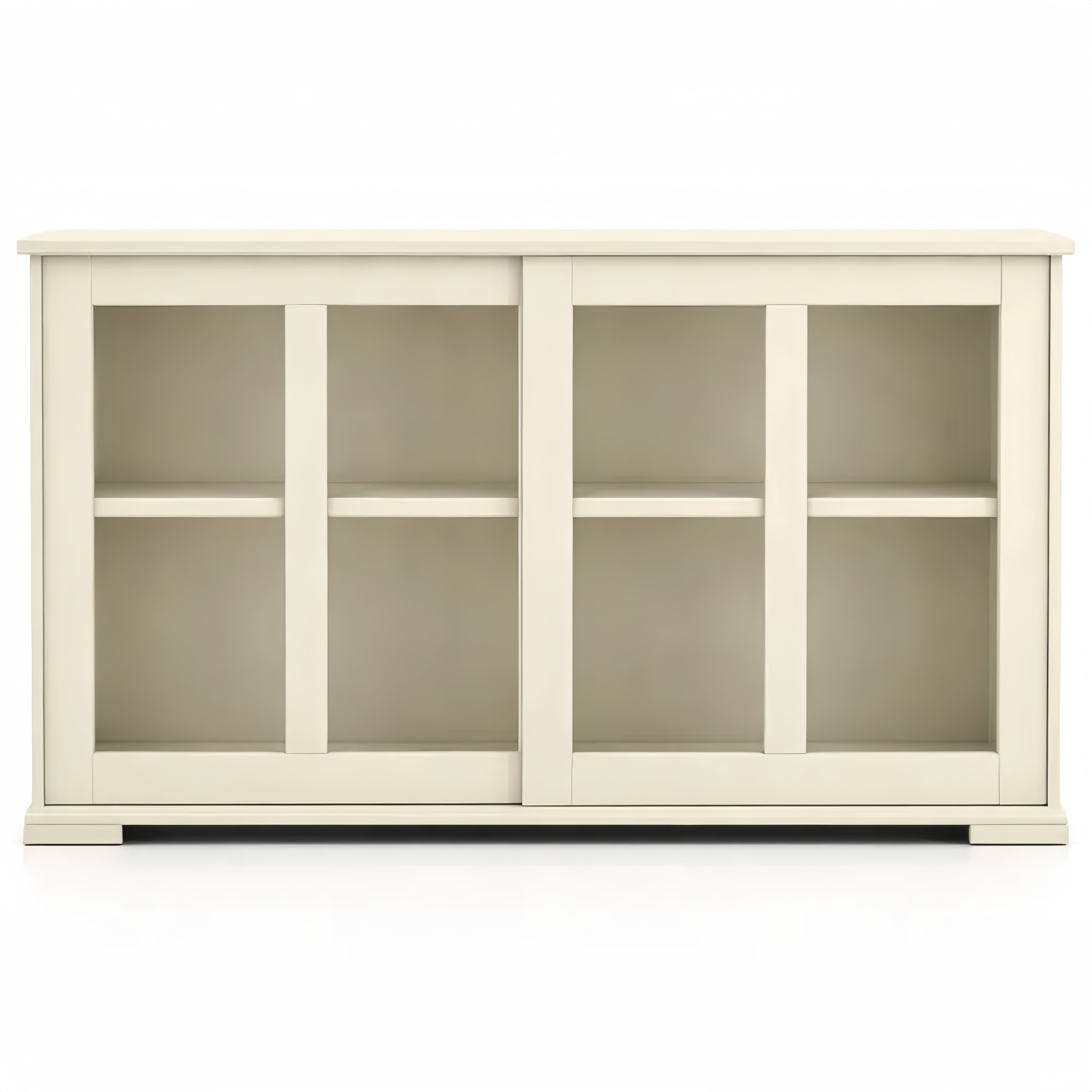 Credenza mobile multiuso con ante scorrevoli in legno e vetro