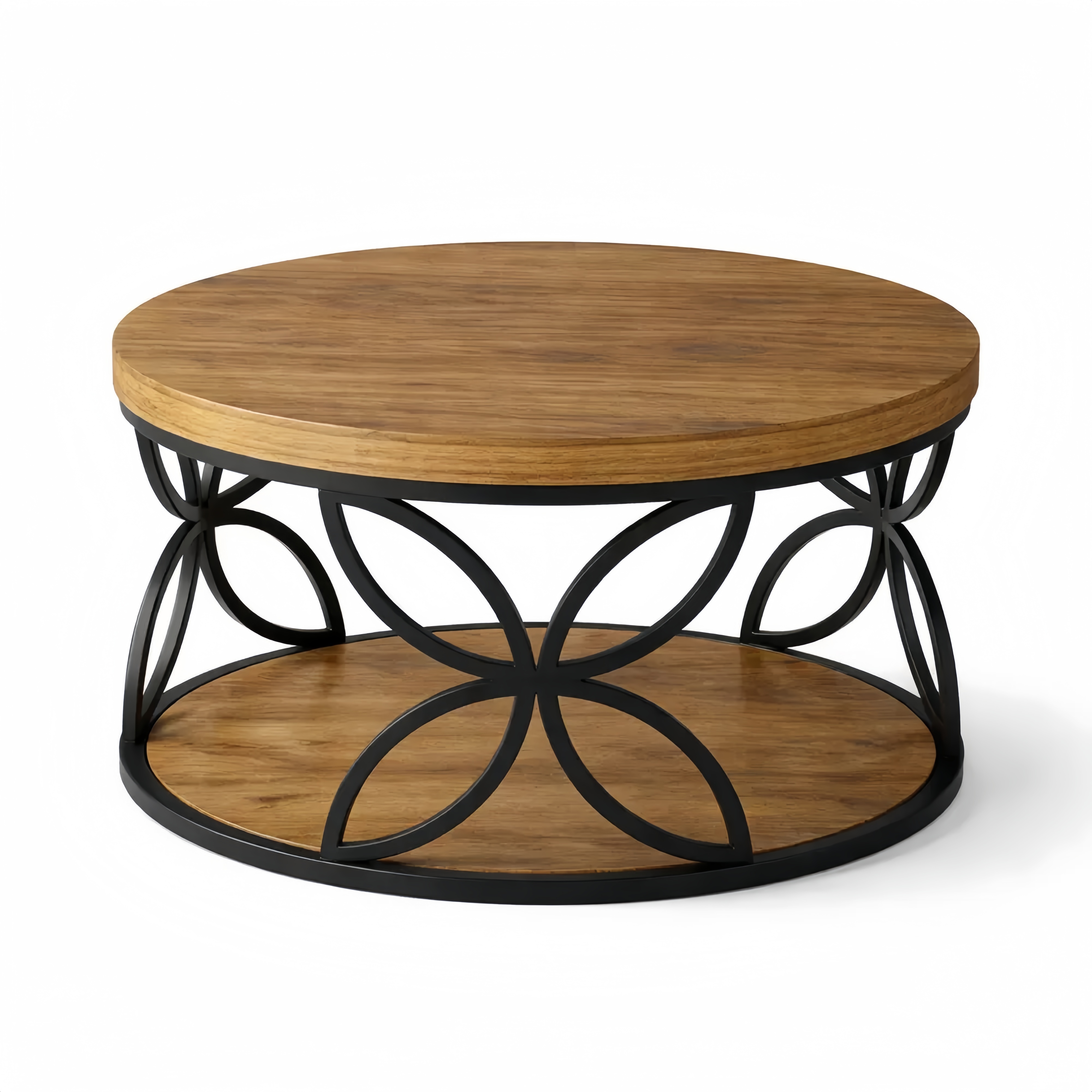 Tavolino rotondo 80 cm con vano portaoggetti e struttura in metallo