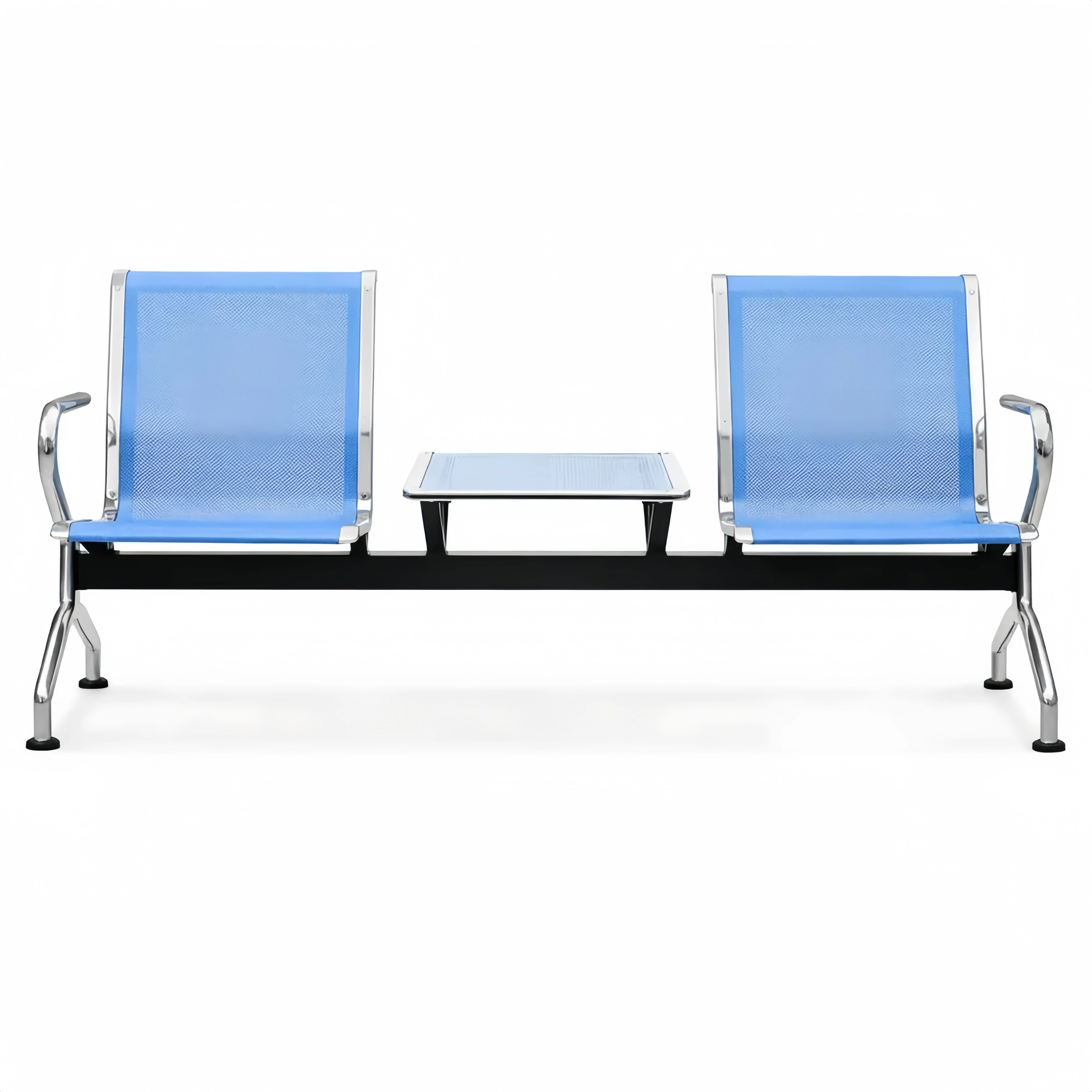 Panca blu 2 posti con tavolino e braccioli per sala d'attesa