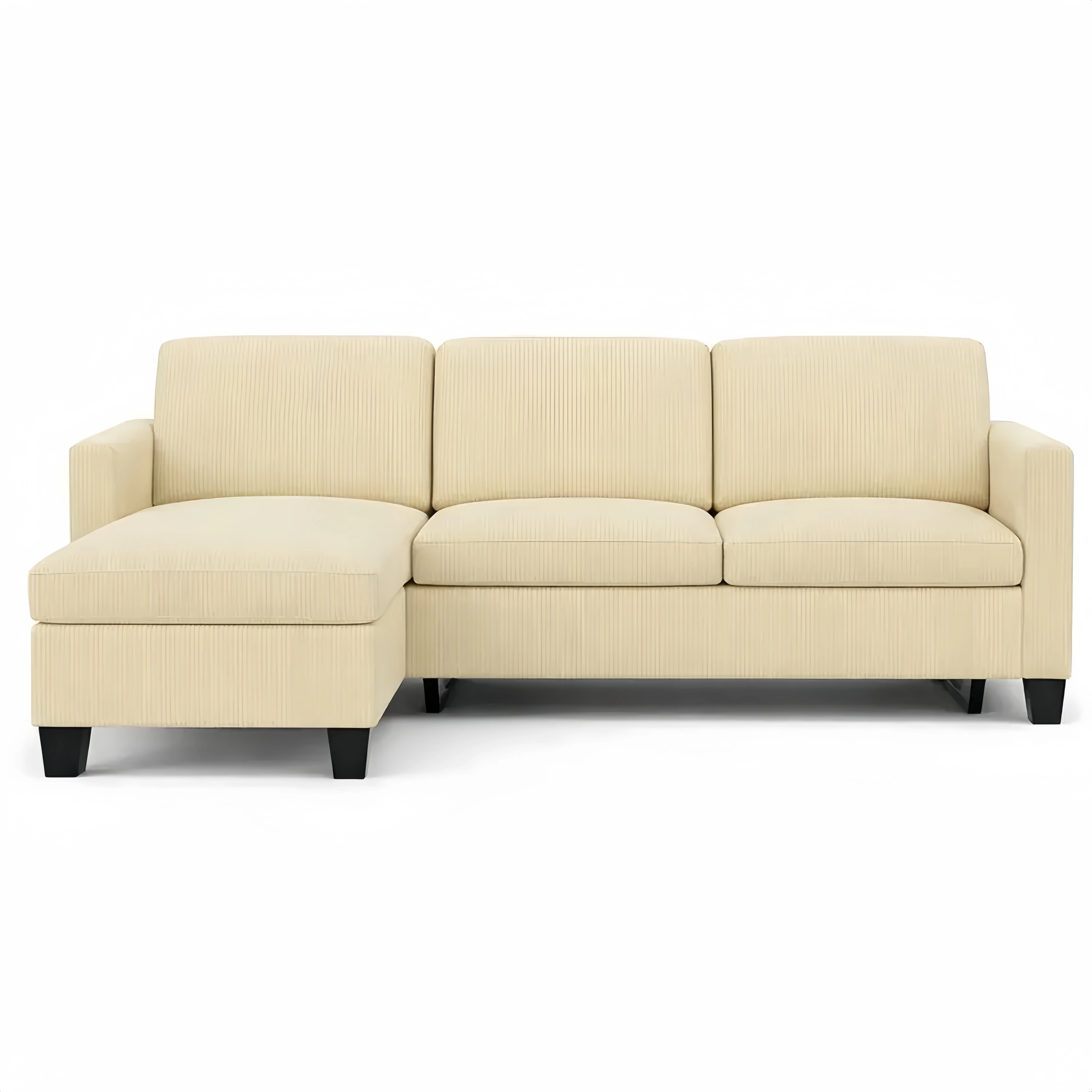 Divano ad angolo a 3 posti con chaise longue fissa, imbottitura in schiuma ad alta densità, tessuto traspirante in cotone e lino per soggiorno moderno, Giallo beige