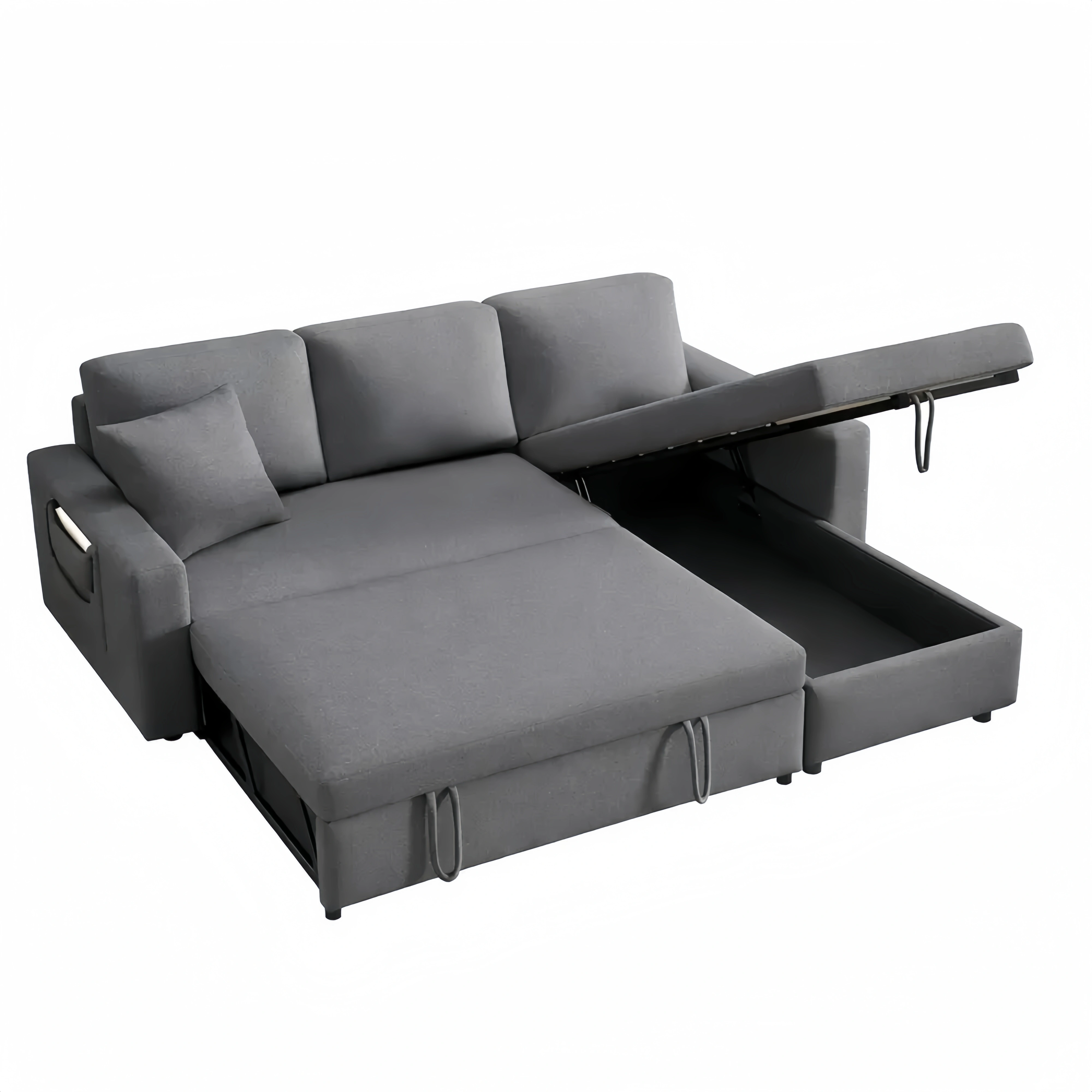 Divano Letto Pieghevole 3 Posti con Funzione Sleep e Spazio di Archiviazione