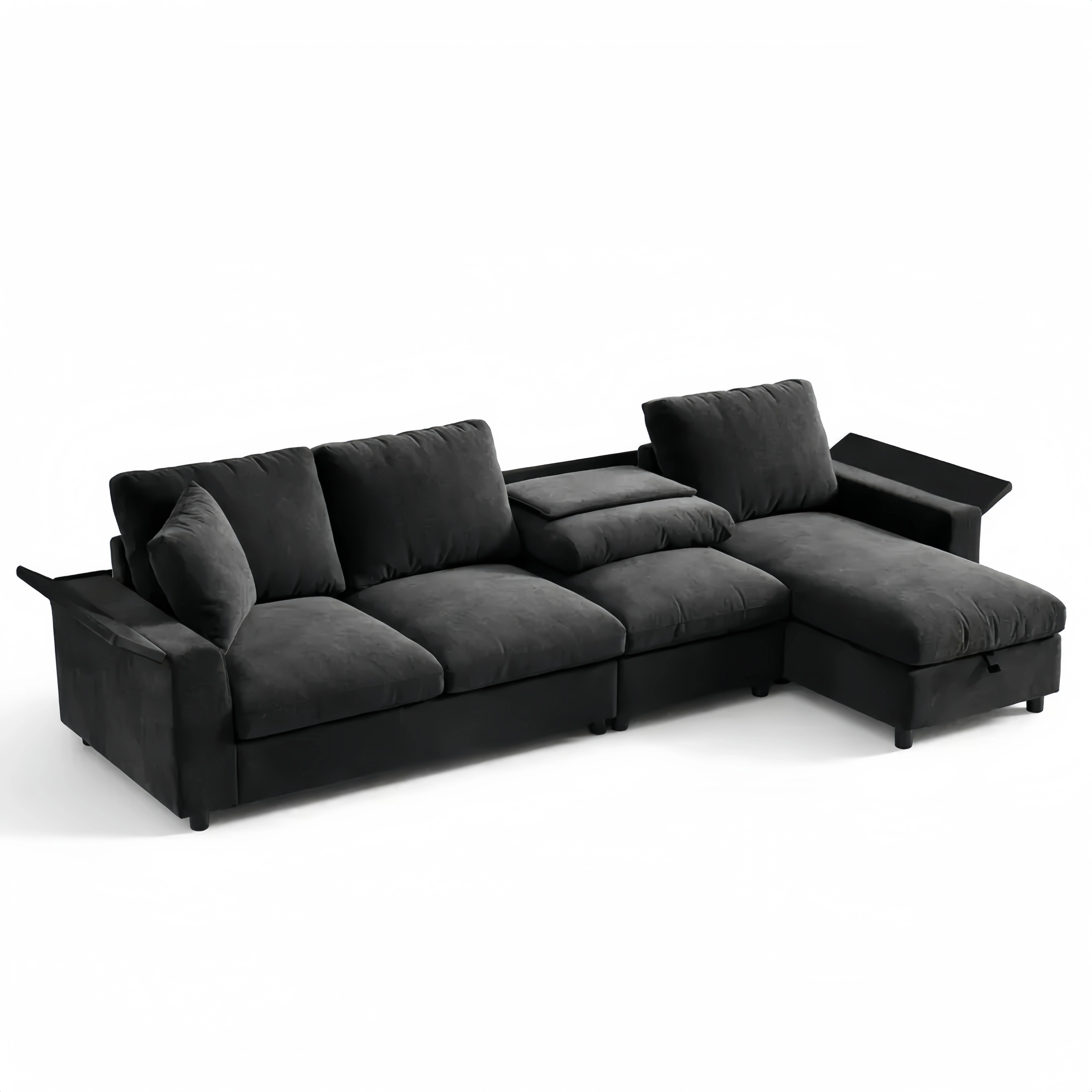 Divano angolare 4 posti con contenitore e tavolino pieghevole