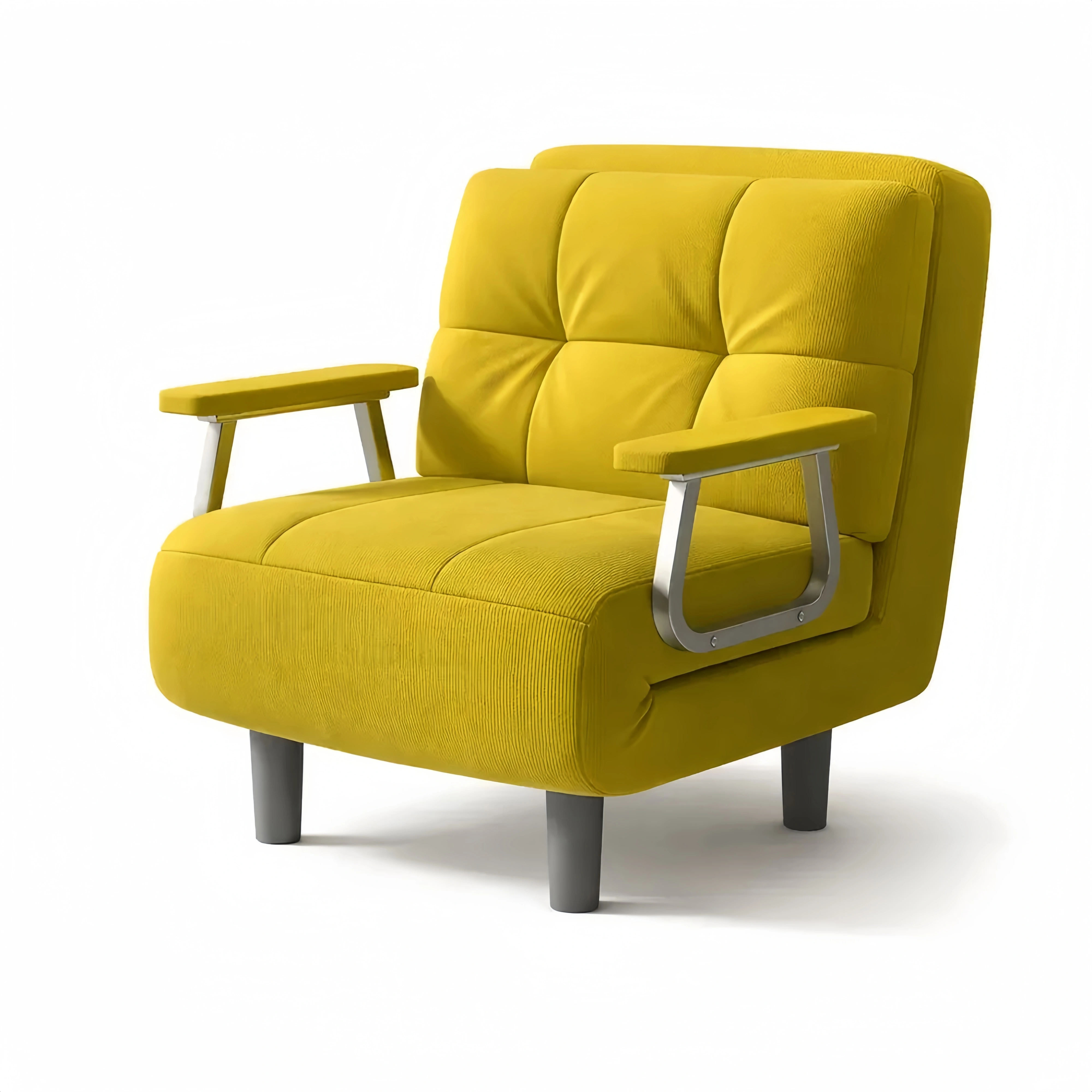 Poltrona letto singola convertibile con cuscino e braccioli, giallo