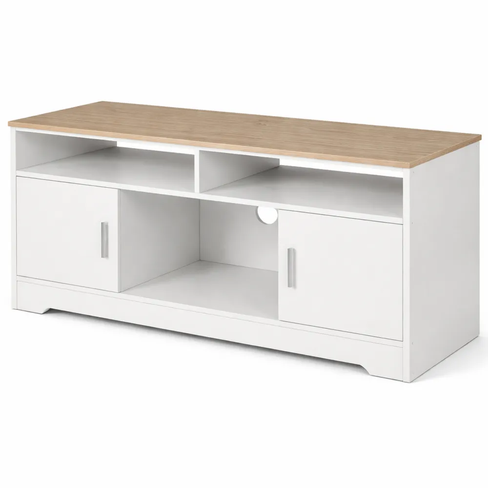 Meuble TV en bois avec espaces de rangement ouverts