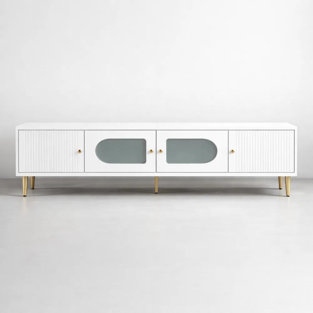 Meuble TV avec Portes Verticales et Verre, Dimensions 170x35x50 cm, Design Moderne