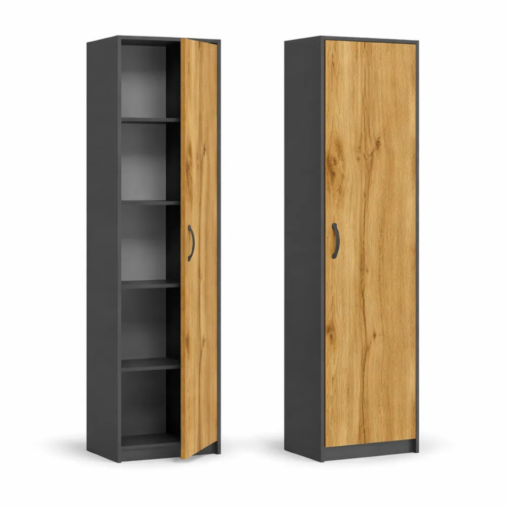 Bibliothèque étroite en bois à 4 niveaux - Gris - 40 x 180 cm