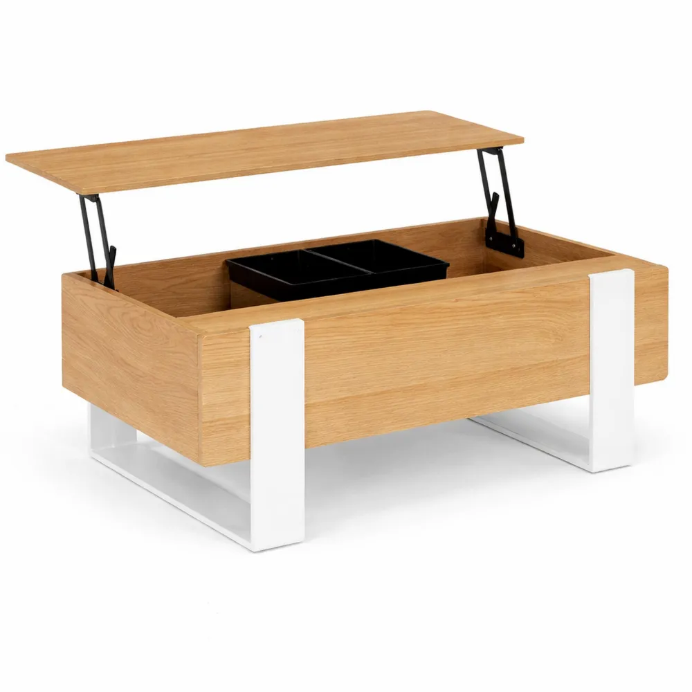 Table Basse à Plateau Relevable Rectangulaire en Bois et Blanc
