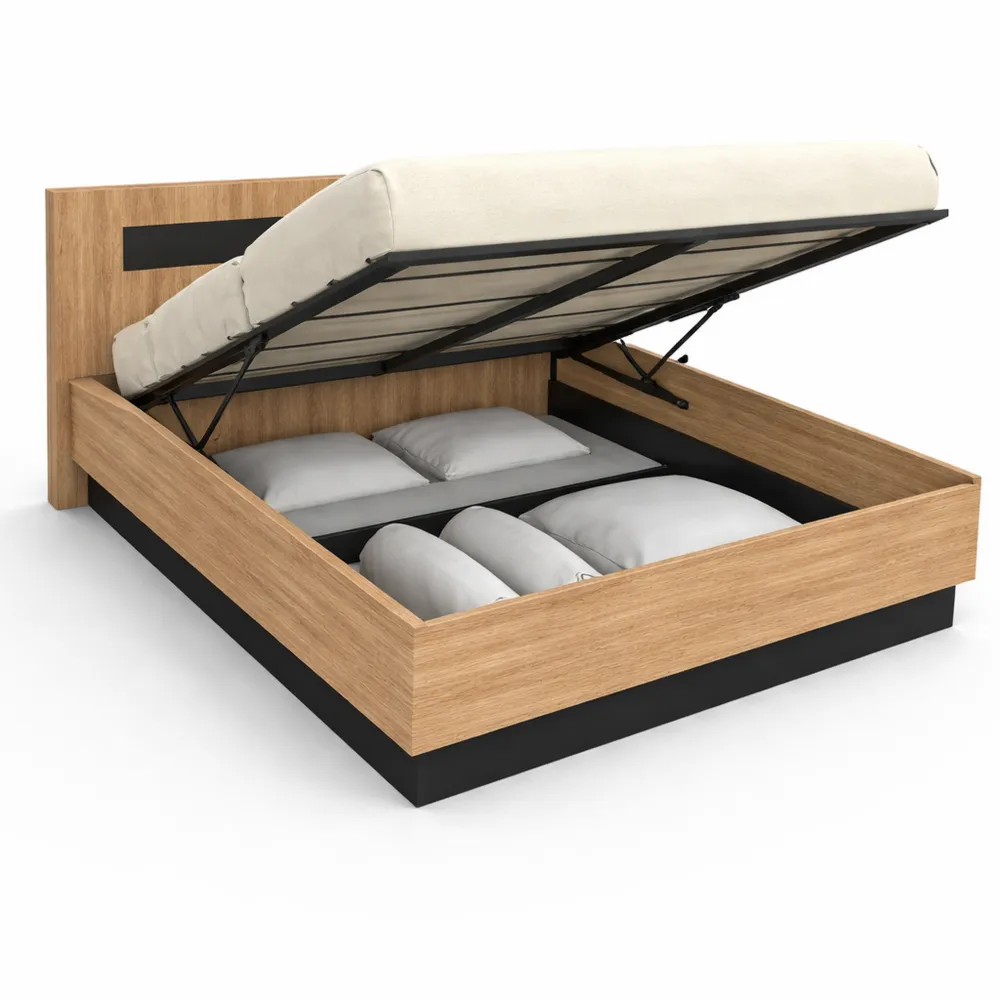 Lit Double avec Rangement et Tables de Chevet Intégrées 160 x 200 cm